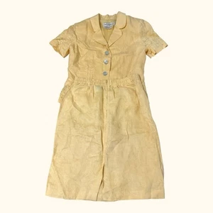 Karin Stevens Blazer Skirt Suit Set 100% Linen Yellow Floral Size 8 VTG - Picture 1 of 11