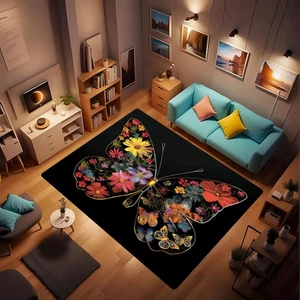 Bunter Blumen Schmetterling Vorleger, Waschbar Wohnzimmer Teppiche, Vintage Floral... - Bild 1 von 8