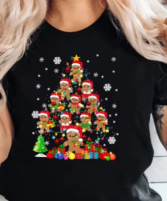 Women's Plus Size Gingerbread Christmas Tree Graphic T-Shirt Cotton Casual Top - Image 1 of 4