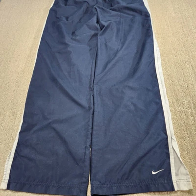 Vintage Nike Woven Track Pants Women XL Baggy Wide Leg Y2K Windbreaker Navy Blue - Image 1 of 4