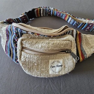 Core Hemp Fanny Pack Cross Boby Bag Hand Made 3 Pocket Adjustable Boho Festival  - Picture 1 of 4