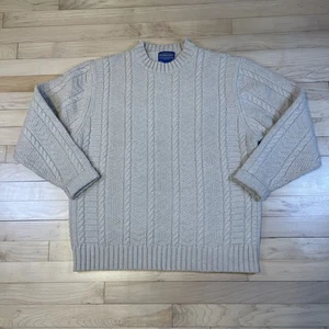 Pendleton Cable Knit Sweater Medium Men’s Beige Merino Wool Fisherman Chunky - Picture 1 of 7