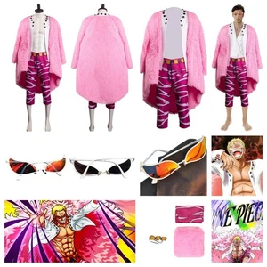 TV One Piece Donquixote Doflamingo Cosplay Costume Pink Outfits+Sunglasses+Wig - Picture 1 of 22