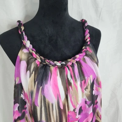 Nuevo CATO Talla XL Trenzado Sin Mangas Abstracto Rosa Marrón Estampado Gasa Boho Tank Foto 1 de 4