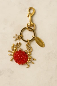 Chico's Gold Tone Keychain Crab Rhinestone Crystal Charms Chicos Star Fish - Picture 1 of 10
