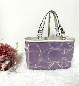 Coach 9359 Signature Tote Bag Pelle Scamosciata Galleria Edizione Limitata Viola Nuova - Foto 1 di 24