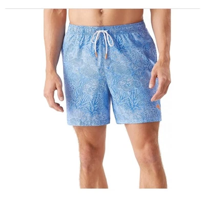 Bañador Tommy Bahama Para Hombres Nápoles Costa Coral Estampado Azul Logo Forrado en Peces 1XLB Foto 1 de 4