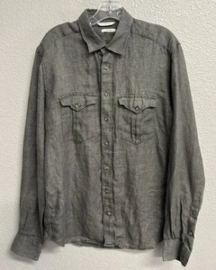 SUITSUPPLY Shirt Size 41/16 Mens Green Pure Linen Chambray Extra Slim Fit - Picture 1 of 10