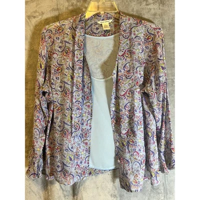 Richard Malcolm L Silk Paisley Blouse Top Sheer Lightweight Multicolor & Tank - Image 1 of 4