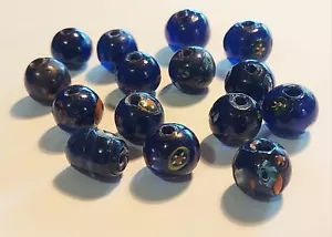 Blue Millefiori Glass Trade Beads LOT of 15 Vintage 14 x Round 1 x Tube shape - Picture 1 of 5