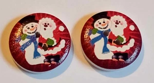 2 Santa & Snowman Sewing Buttons Crafting Wood 2 Hole .75" - Picture 1 of 2