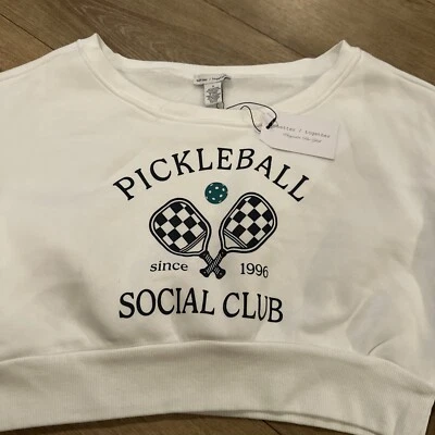 Pickleball Social Club Juniors Long Sleeve Cropped Off Shoulder Shirt Small - Image 1 of 4