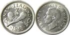 elf New Zealand 3 Pence 1943 Silver George Vi