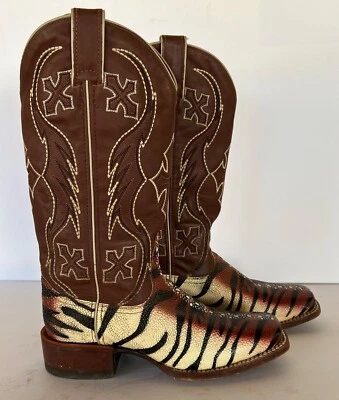 Botas de cuero vaquero occidentales con estampado de cebra NOCONA Sting Tiger Ray para mujer 6 1/2 B Foto 1 de 4