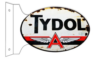 TYDOL MOTOR OIL A WINGS LOGO 18" HEAVY DUTY USA METAL DOUBLE SIDED GAS ADV SIGN - Picture 1 of 1
