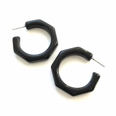 Pendientes de aro Lucite vintage octágono negro Kay Foto 1 de 4