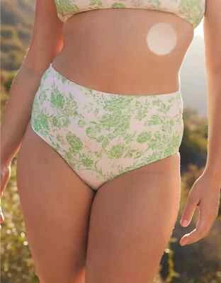 American Eagle Aerie High Waist Full Coverage Bikini Bottom X-LARGE Floral Green - Imagem 1 de 4