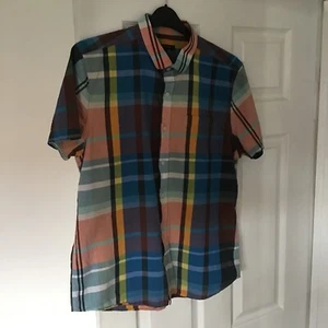 Mens Short Sleeve Multi Coloured Check Cotton Shirt Large - Picture 1 of 2
