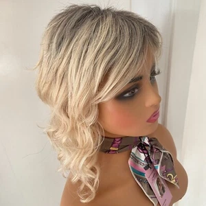 Bewurzelte dunkelbraune blonde Kunsthaarperücke Damen weich natürlich täglicher Gebrauch - Bild 1 von 11