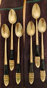 Vintage 60er Mid Century Modern Thai Messing und Palisander 6 Eisteelöffel Set - Bild 1 von 3