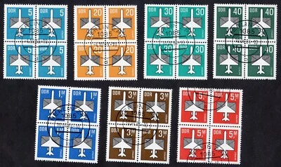 East Germany: 1982 Airmail stamps in blocks of 4; fine used short set; aeroplane - Image 1 of 4