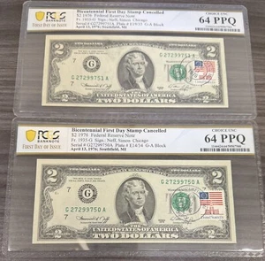 1976 $2 Two Dollar Bill - Stamped 4/13/1976 PCGS 64 PPQ FDOI 2 Consecutive SN V1 - Picture 1 of 1