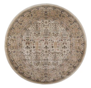 Ivory Dots Leaves Petals Bordered Area Rug Round 3812 - Aprx 5' 3" x 5' 3" - Picture 1 of 3