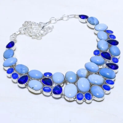 Blue Opal, Sapphire Gemstone Silver Jewelry Big Necklace 18" NRJ15981 - Imagem 1 de 2
