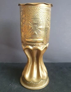 WW1 French Trench Art Fluted Vase Created from Imperial German 80mm Brass Case 2 - Picture 1 of 13