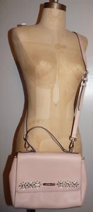 MICHAEL KORS Blush Crossgrain Leather Flap Satchel Crossbody Rhinestone Accents - Picture 1 of 14