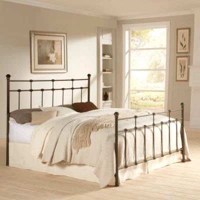 Queen Bed Size Dexter Hammered Brown Metal Bolt-On Headboard and Footboard - Image 1 of 2