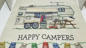 18'' Vintage "Happy Camper" Printed on Pillow Case Cotton Linen  - Picture 1 of 10