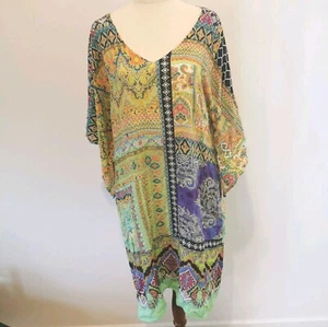 RUBY YAYA Tunic Shift Dress Size M Green Purple Orange Crystal Embellished Boho - Picture 1 of 11
