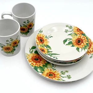 Royal Norfolk SUNFLOWER (2) Dinner (4) Salad Plates (2) Coffee Cups Mugs NWT - Picture 1 of 19