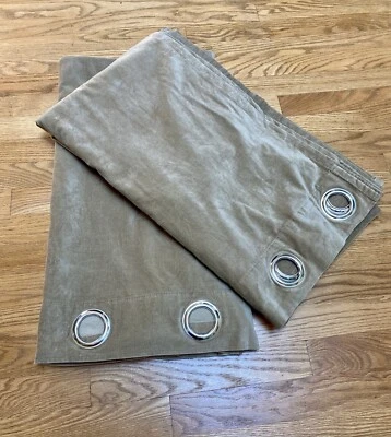 Pair IKEA Sanela Velvet Grommet Curtain Panels Drape Cotton Tan/Taupe 56”x97” - Image 1 of 4