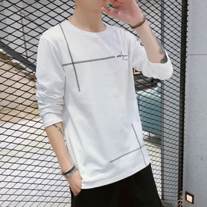 Men's Spring Long Sleeve Crewneck Cotton Fashion Casual Solid Color T-shirt Top - Picture 1 of 12