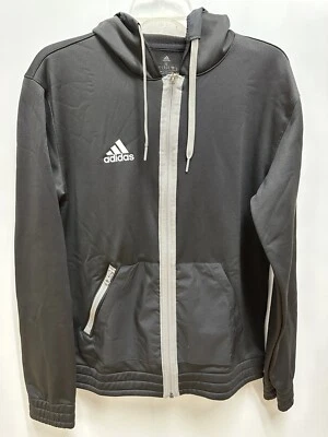 Jaqueta Adidas masculina preta com capuz lã com zíper equipe ajuste atlético tamanho P--2XL nova com etiquetas - Imagem 1 de 4