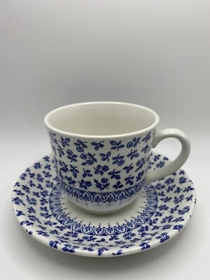 Vintage Wood and Sons Porcelain Tea Cup & Saucer Blue/White Floral England - Image 1 of 4