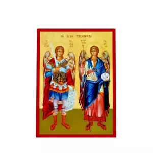 5 Arcangeli 1/2" Santi Michele e Gabriele icona stile greco ortodosso bizantino - Foto 1 di 1