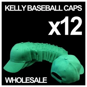 **KELLY GREEN** WHOLESALE LOT OF 12 PLAIN BLANK SOLID BASEBALL CAPS HATS - Picture 1 of 1