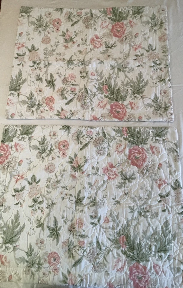 "Laura Ashley Breeze Breezy Floral Rosas Queen Almohada Shams Rosa Blanco 31"" X 21""" Foto 1 de 4
