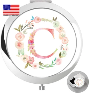 Personalisierter kompakter Spiegel Geschenk Initiale mit Box für Frauen Schwester Tochter Mutter Frau - Bild 1 von 7