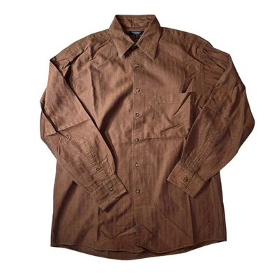 Burberry London Shirt Medium Brown Herringbone Button Up Long Sleeve Made USA - Image 1 of 4