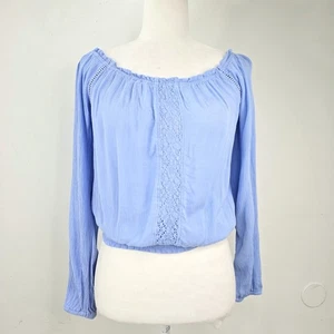Aeropostale babyblaues Häkeltop schulterfrei Damen S Boho Langarm hauchdünn - Bild 1 von 9