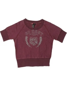 DIESEL Womens Graphic Short Sleeve Sweatshirt Jumper UK 14 Large Maroon BW75 - Picture 1 of 3