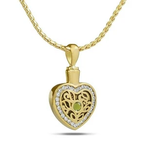 August mit Peridot Gold Stahl Anhänger / Halskette Beerdigung Einäscherung Urne - Bild 1 von 3
