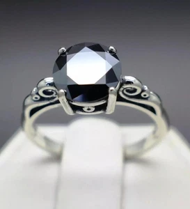 Certified Natural 5ct VS1/Round/Black Diamond Solid 925 Silver Stackable Ring - Picture 1 of 8