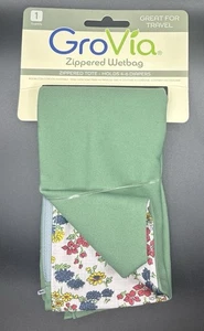 Grovia Zippered Wetbag “Pretty” NWT Green/Floral Cloth Diaper Wet Bag - Picture 1 of 2