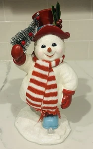 Vintage-Stil Glitzer Schneemann Figur - rote Mütze & Schal Weihnachtsdeko 11" - Bild 1 von 7