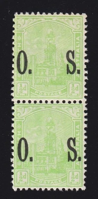 1900 South Australia Yellow-green Pair of ½d Overprint O.S. Stamps MUH - D67 - Image 1 of 2